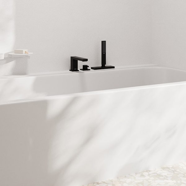 hansgrohe Tecturis E 3 hole Rim Mounted Single Lever Bath Mixer with sBox   Matt Black - Image 3