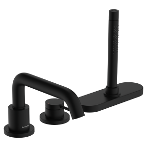 hansgrohe Tecturis S 3 hole Rim Mounted Single Lever Bath Mixer with sBox   Matt Black