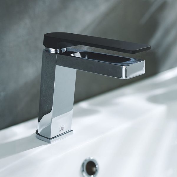 JTP Axel Chrome Single Lever Basin Mixer with Matt Black Handle - Image 4