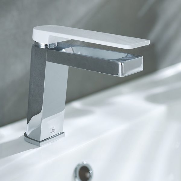 JTP Axel Chrome Single Lever Basin Mixer with Matt White Handle - Image 4