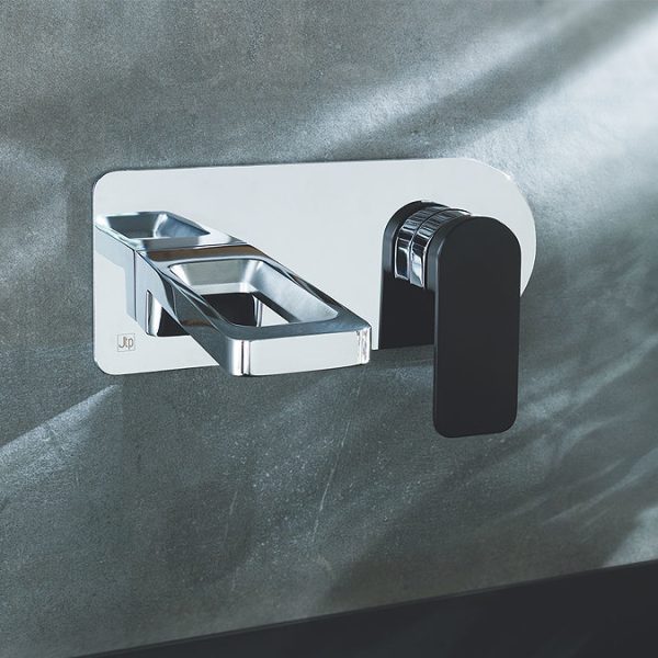 JTP Axel Chrome Wall Mounted Single Lever Basin Mixer with Matt Black Handle - Image 2