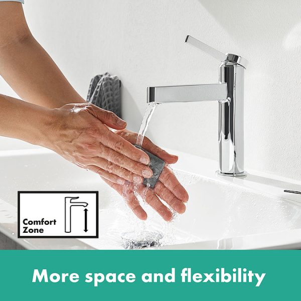 hansgrohe Finoris Single Lever Basin Mixer 100 with Push Open Waste   Chrome - Image 4
