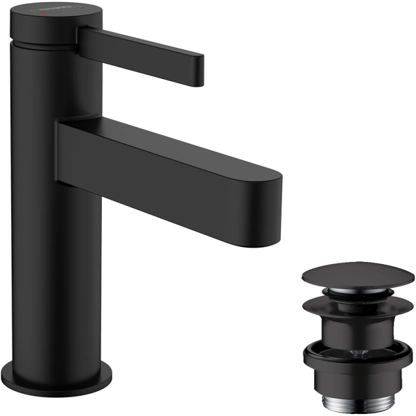 hansgrohe Finoris Single Lever Basin Mixer 100 with Push Open Waste   Matt Black
