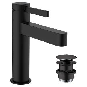 hansgrohe Finoris Single Lever Basin Mixer 110 with Push Open Waste   Matt Black