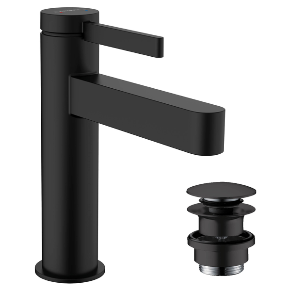 hansgrohe Finoris Single Lever Basin Mixer 110 with Push Open Waste   Matt Black