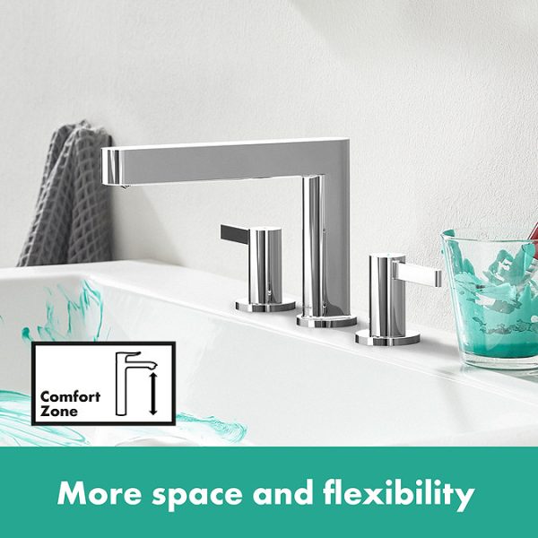 hansgrohe Finoris 3 Hole Basin Mixer 110 with Push Open Waste   Chrome - Image 5