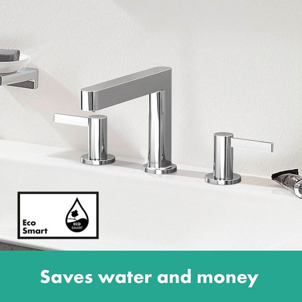 hansgrohe Finoris 3 Hole Basin Mixer 110 with Push Open Waste   Chrome - Image 6
