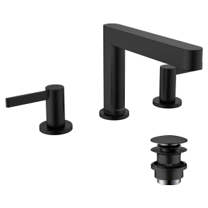 hansgrohe Finoris 3 Hole Basin Mixer 110 with Push Open Waste   Matt Black
