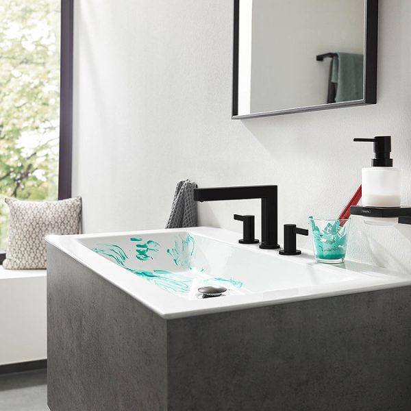 hansgrohe Finoris 3 Hole Basin Mixer 110 with Push Open Waste   Matt Black - Image 3