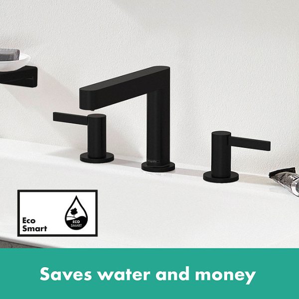hansgrohe Finoris 3 Hole Basin Mixer 110 with Push Open Waste   Matt Black - Image 6