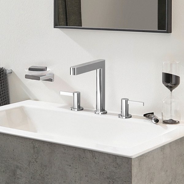 hansgrohe Finoris 3 Hole Basin Mixer 160 with Push Open Waste   Chrome - Image 3