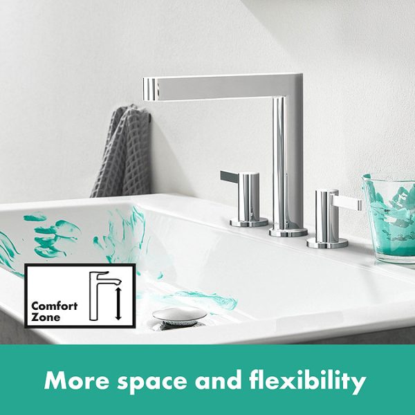 hansgrohe Finoris 3 Hole Basin Mixer 160 with Push Open Waste   Chrome - Image 5