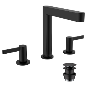 hansgrohe Finoris 3 Hole Basin Mixer 160 with Push Open Waste   Matt Black
