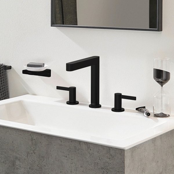 hansgrohe Finoris 3 Hole Basin Mixer 160 with Push Open Waste   Matt Black - Image 3