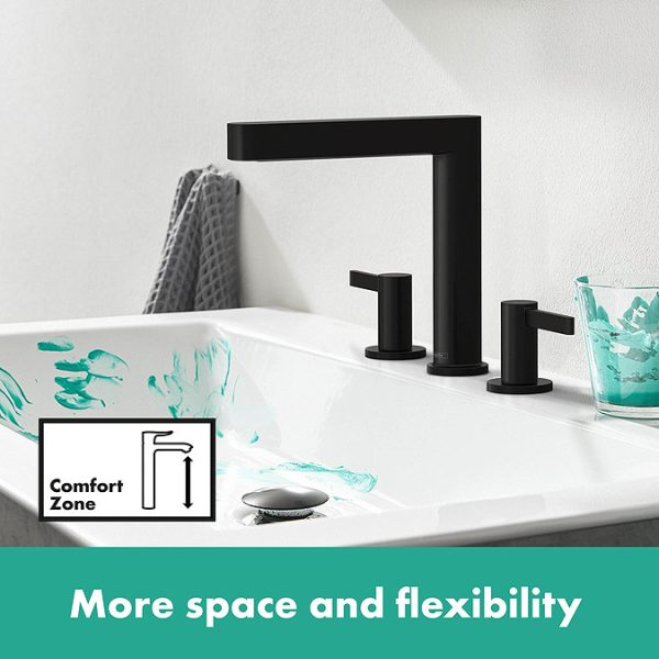 hansgrohe Finoris 3 Hole Basin Mixer 160 with Push Open Waste   Matt Black - Image 5