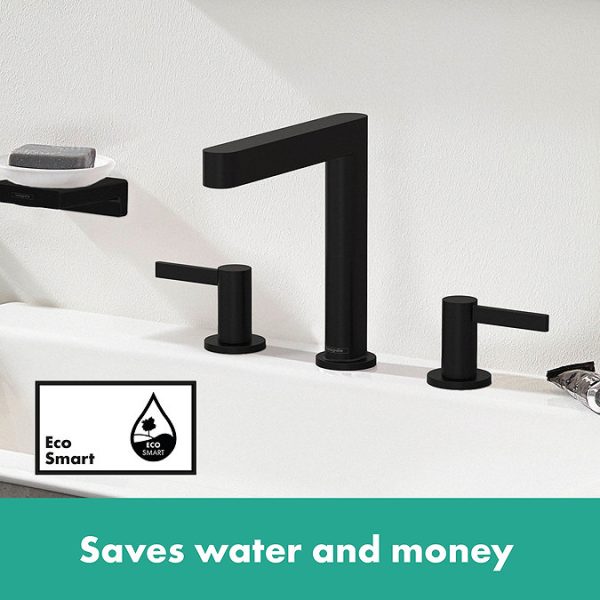 hansgrohe Finoris 3 Hole Basin Mixer 160 with Push Open Waste   Matt Black - Image 6