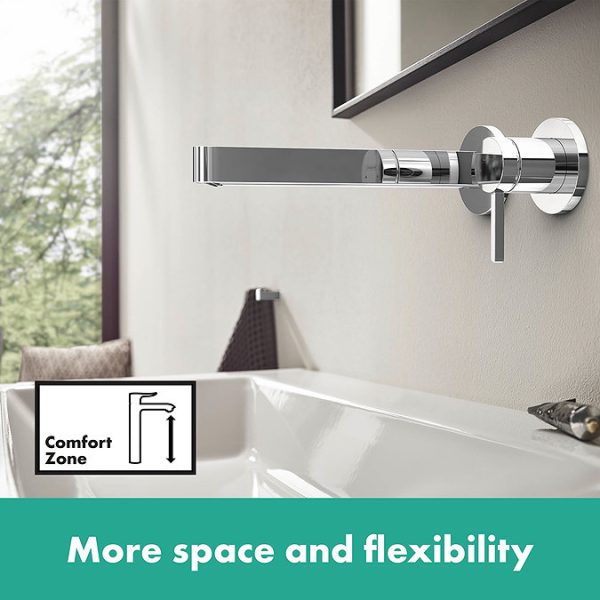 hansgrohe Finoris Wall Mounted Single Lever Basin Mixer for Concealed Installation with 22.8cm Spout   Chrome - Image 2
