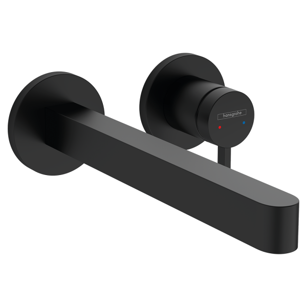 hansgrohe Finoris Wall Mounted Single Lever Basin Mixer for Concealed Installation with 22.8cm Spout   Matt Black