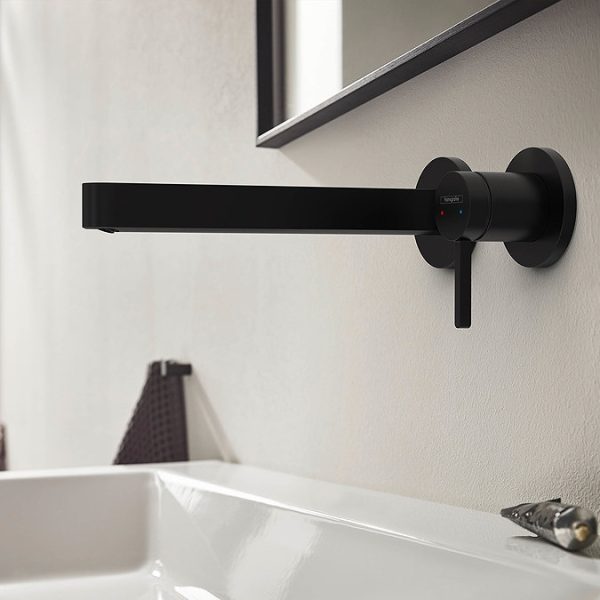 hansgrohe Finoris Wall Mounted Single Lever Basin Mixer for Concealed Installation with 22.8cm Spout   Matt Black - Image 3
