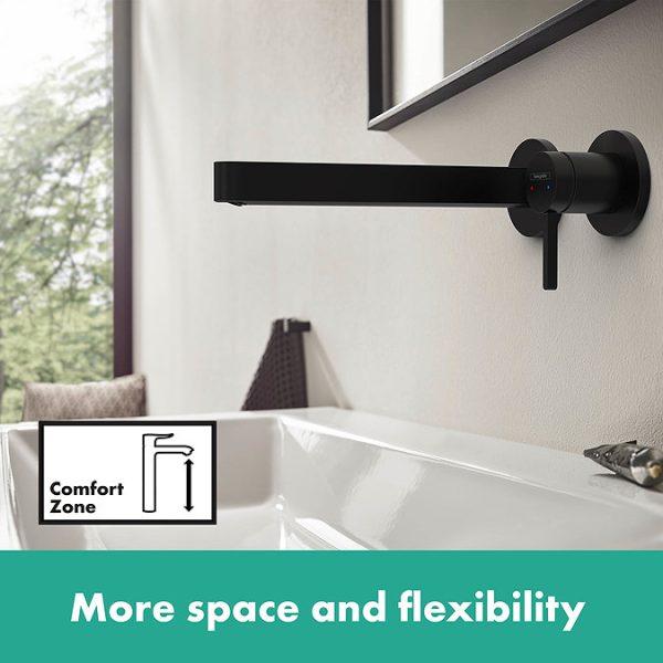 hansgrohe Finoris Wall Mounted Single Lever Basin Mixer for Concealed Installation with 22.8cm Spout   Matt Black - Image 2
