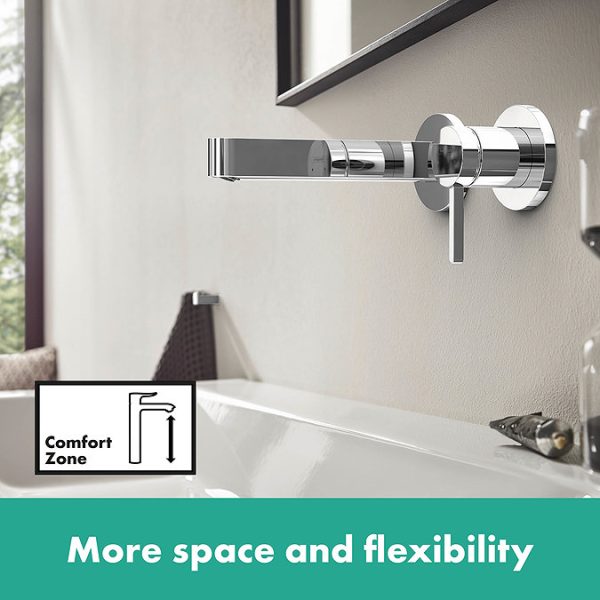 hansgrohe Finoris Wall Mounted Single Lever Basin Mixer for Concealed Installation with 16.8cm Spout   Chrome - Image 5