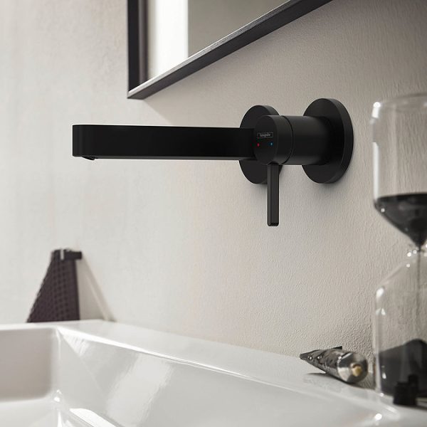 hansgrohe Finoris Wall Mounted Single Lever Basin Mixer for Concealed Installation with 16.8cm Spout   Matt Black - Image 3