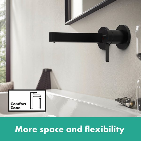 hansgrohe Finoris Wall Mounted Single Lever Basin Mixer for Concealed Installation with 16.8cm Spout   Matt Black - Image 2