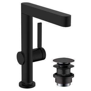 hansgrohe Finoris Single Lever Basin Mixer 230 with Swivel Spout and Push Open Waste   Matt Black