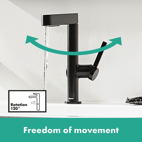 hansgrohe Finoris Single Lever Basin Mixer 230 with Swivel Spout and Push Open Waste   Matt Black - Image 4