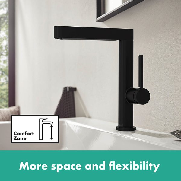 hansgrohe Finoris Single Lever Basin Mixer 230 with Swivel Spout and Push Open Waste   Matt Black - Image 5