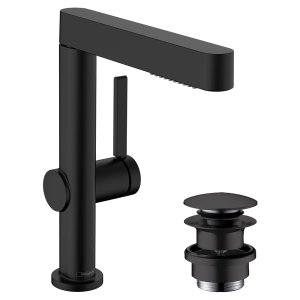 hansgrohe Finoris Single Lever Basin Mixer 230 with Pull Out Spray, 2jet and Push Open Waste Set   Matt Black