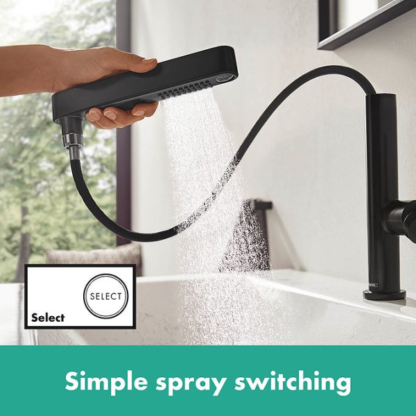 hansgrohe Finoris Single Lever Basin Mixer 230 with Pull Out Spray, 2jet and Push Open Waste Set   Matt Black - Image 7