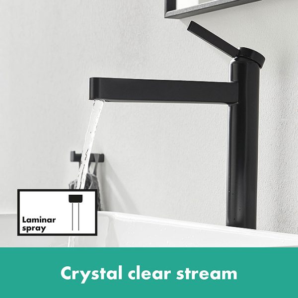 hansgrohe Finoris Single Lever Basin Mixer 260 for Wash Bowls with Push Open Waste   Matt Black - Image 4