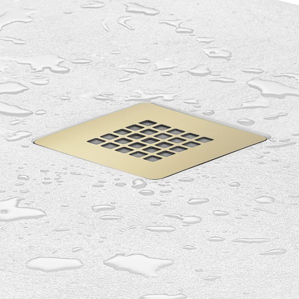 Imperia White Slate Effect Rectangular Shower Tray 1700 x 700mm with Brushed Brass Waste - Image 5