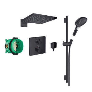 hansgrohe Square Concealed Valve with Raindance 300 Overhead and Select Rail Kit   Matt Black