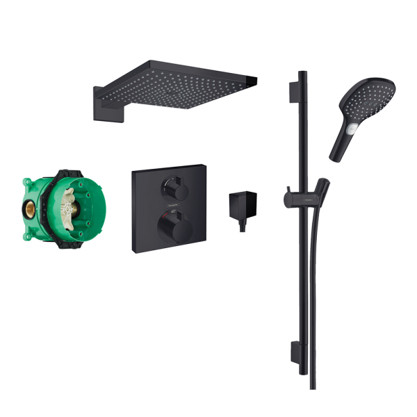 hansgrohe Square Concealed Valve with Raindance 300 Overhead and Select Rail Kit   Matt Black