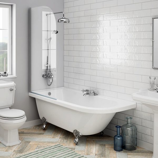 Appleby 1700 Roll Top Shower Bath with Screen + Chrome Leg Set - Image 5