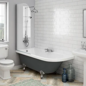 Appleby Grey 1700 Roll Top Shower Bath with Screen + Chrome Leg Set