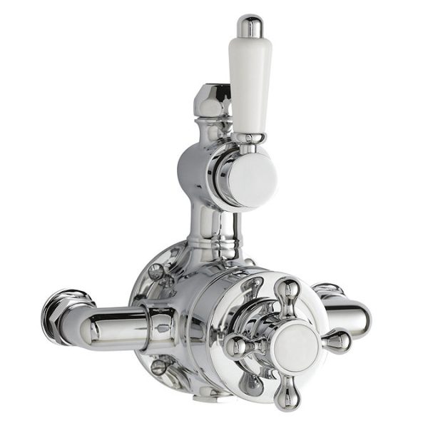 Nuie Twin Shower Valve with Victorian Grand Rigid Riser Kit   Chrome - Image 3