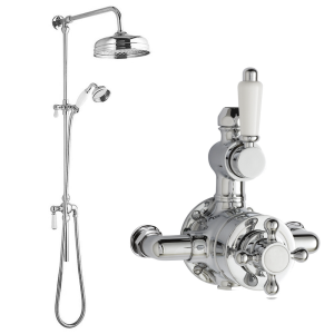 Nuie Twin Shower Valve with Victorian Grand Rigid Riser Kit   Chrome