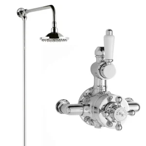 Hudson Reed Traditional Twin Valve with Rigid Riser Kit & Shower Rose   Chrome