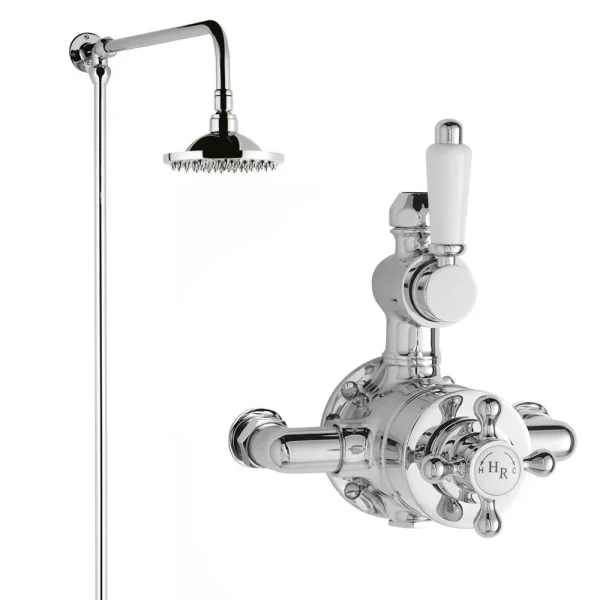 Hudson Reed Traditional Twin Valve with Rigid Riser Kit & Shower Rose   Chrome