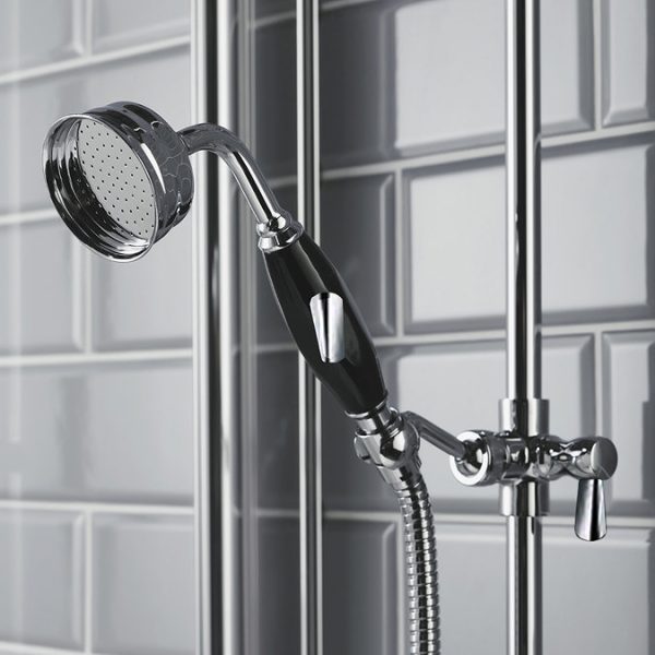 Chatsworth 1928 Black Traditional Push Button Shower Pack with Slide Rail Kit + Wall Mounted Head - Image 3