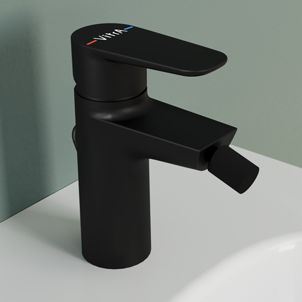VitrA Flow Soft Bidet Mixer with Pop up Waste   Matt Black