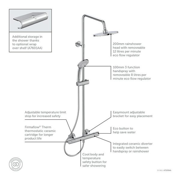 Ideal Standard Ceratherm T25 Exposed Thermostatic Shower System - Image 3