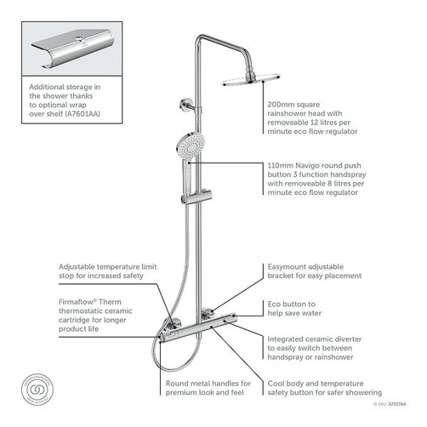 Ideal Standard Ceratherm T50 Exposed Thermostatic Shower System - Image 3