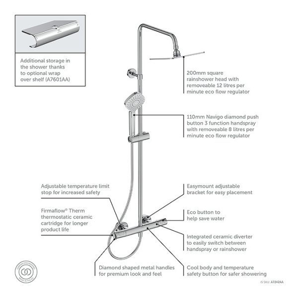 Ideal Standard Ceratherm T100 Exposed Thermostatic Bath Shower System - Image 3