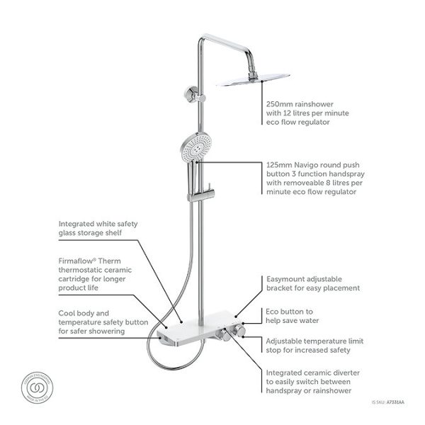 Ideal Standard Ceratherm S200 Exposed Thermostatic Shelf Shower System - Image 3