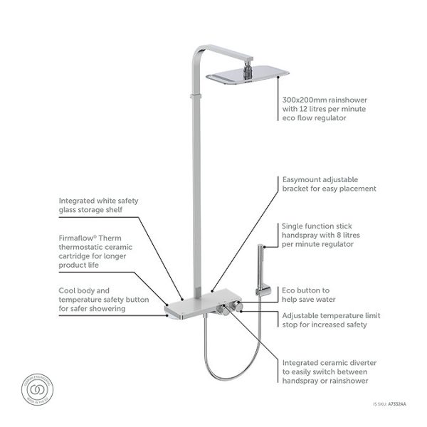 Ideal Standard Ceratherm S200 Exposed Thermostatic Shelf Shower System - Image 3
