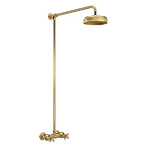 Hudson Reed Brushed Brass Thermostatic Shower Valve with Rigid Riser & Fixed Head